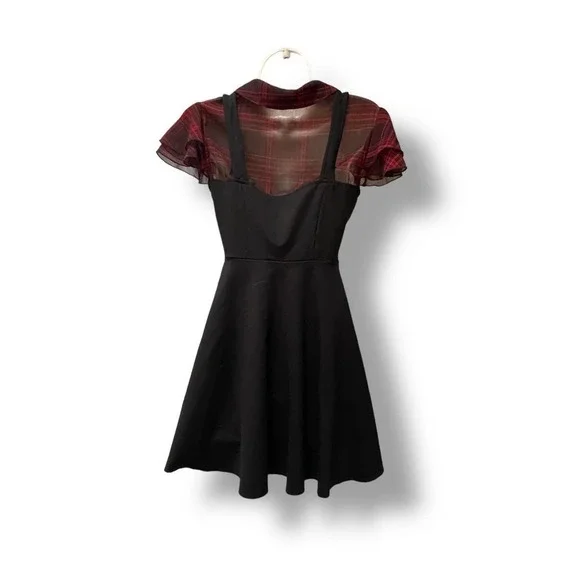 Punk Plaid Black and Red Chiffon Short Dress Size Small Grunge Gothic  Halloween